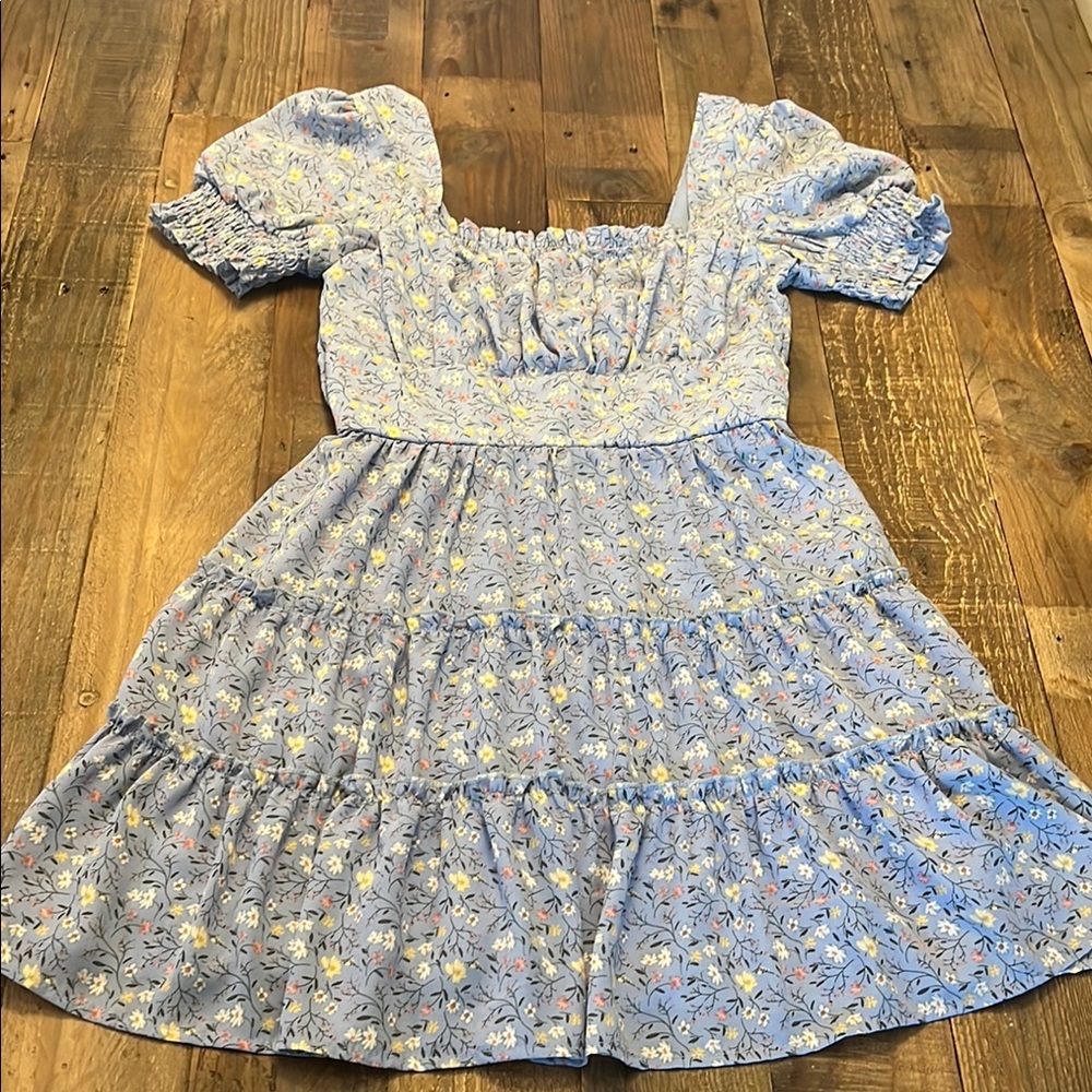 Floral Blue Ruffled Smocked Women’s Dress